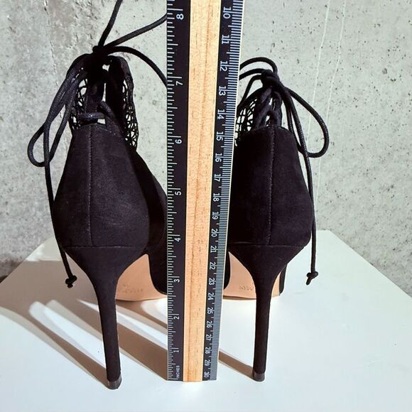 Zara Suede Black Fishnet Sock Heels Shoes Sz 38(7.5) - Picture 11 of 13